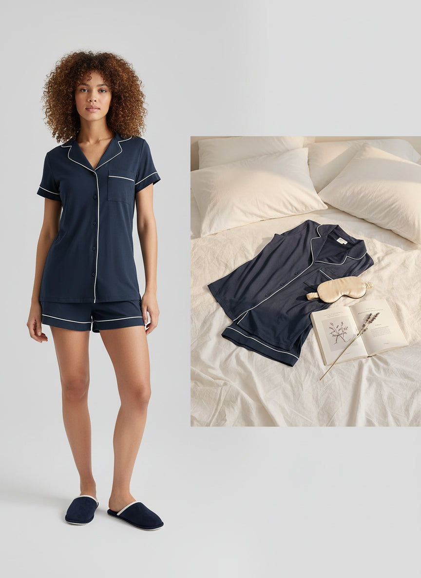 Cloud Pajama Set - Deep Ocean Blue